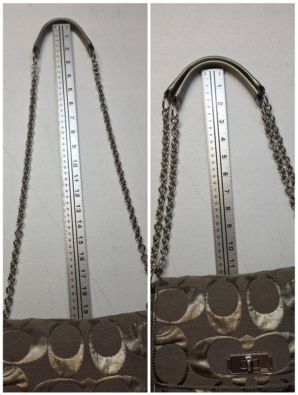 Coach Signature Canvas Jacquard Shoulder Bag in Metallic Pewter Chain Straps - Picture 15 of 16